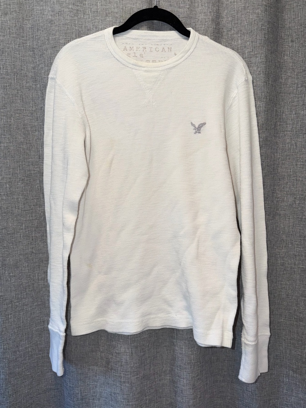 American Eagle  White Waffle-Knit Long Sleeve Crew Medium